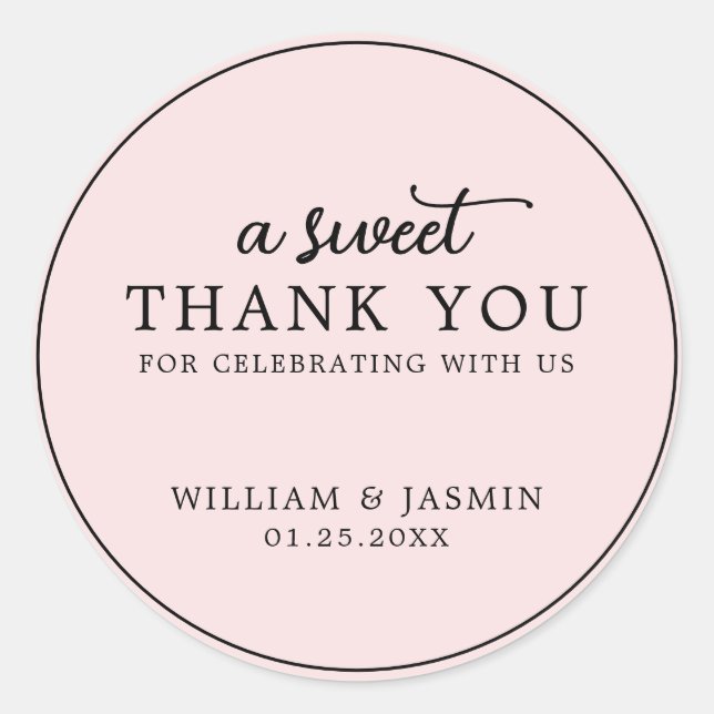 Modern Elegant Blush Pink Sweet Thank You Wedding Classic Round Sticker (Front)