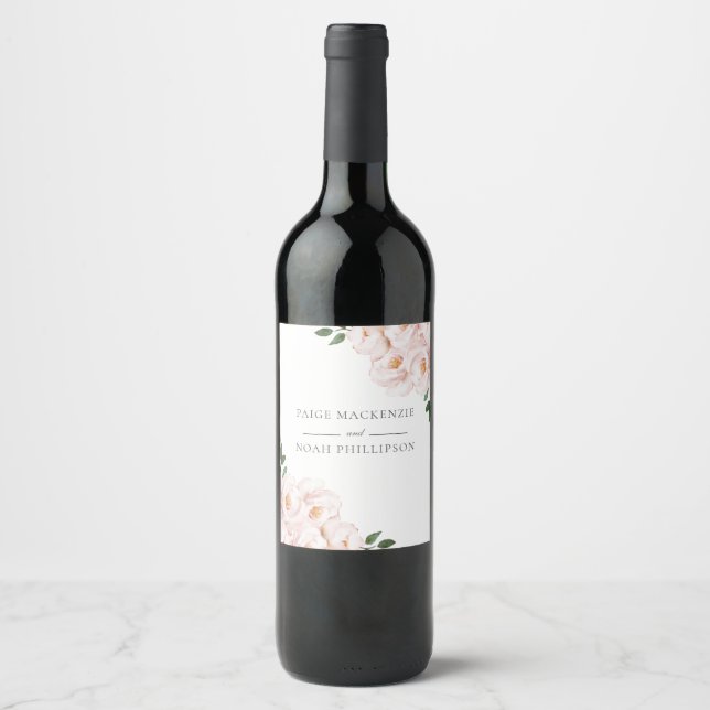 Modern Elegant Blush Pink Wedding Engagement Wine Label (Front)