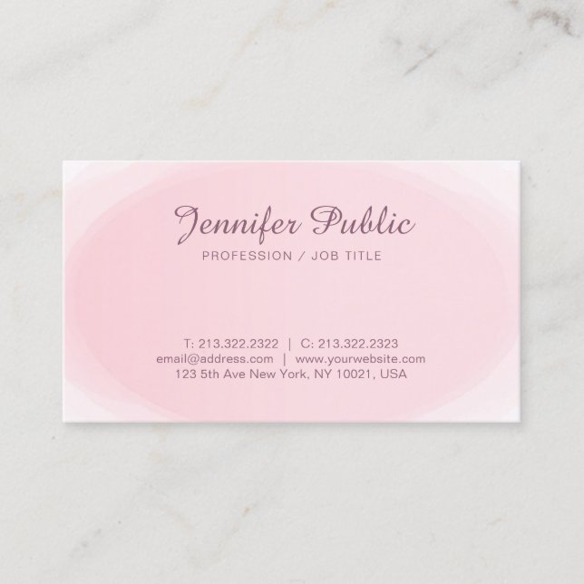 Modern Elegant Blush Pink White Chic Professional Business Card (Front)