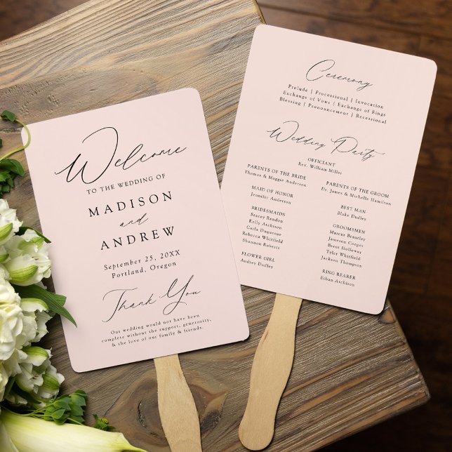 Modern Elegant Blush  Wedding Program Hand Fan (Creator Uploaded)