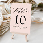 Modern Elegant Blush Wedding Table Number<br><div class="desc">Trendy, minimalist wedding table number cards featuring black modern lettering with "Table" in modern calligraphy script. The design features a blush background or a colour of your choice. The design repeats on the back. To order the table cards: add your name, wedding date, and table number. Add each number to...</div>