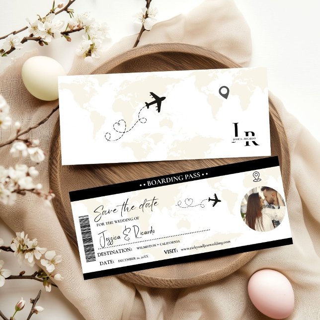 Modern Elegant Boarding pass ticket Wedding Save The Date (Creator Uploaded)