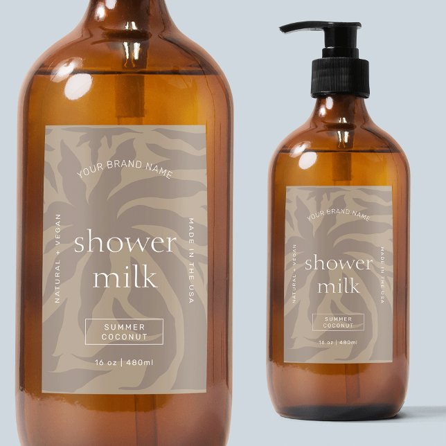 Modern Elegant Body Wash Soap Waterproof Label (Neutral beige fully customizable waterproof label, great for bath, body and shower products)