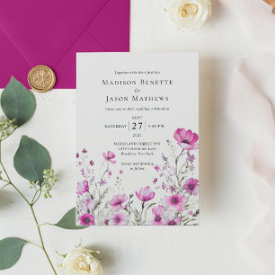 Modern Elegant Bohemian Magenta Floral Wedding Invitation