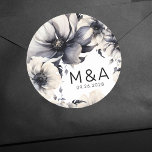 Modern Elegant Boho Black White Floral Wedding Classic Round Sticker<br><div class="desc">Cute and simple modern black and white flower wedding design. A classic but whimsical look with black, grey and cream coloured flowers with black fonts and modern lettering. Edit all of the text to your own information. You can even change out the background colour to anything you want! I also...</div>