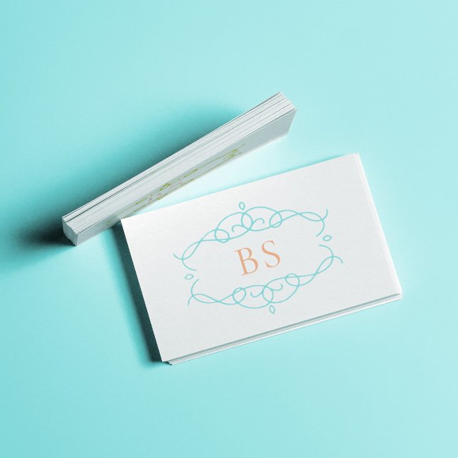 Modern Elegant Boho Blue Frame Monogram Business Card (Creator Uploaded)