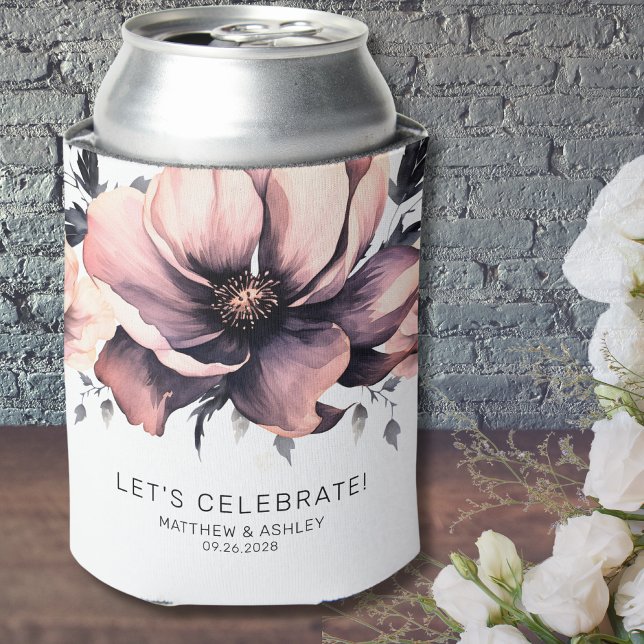 Modern Elegant Boho Floral Pink Wedding Can Cooler (Modern Elegant Boho Floral Pink Wedding Can Cooler)