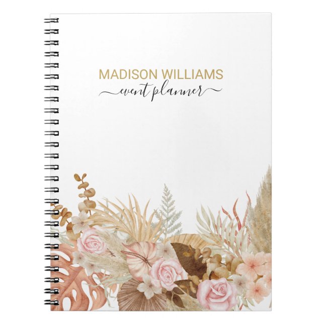 Modern Elegant Boho Floral Professional Business Notebook (Front)