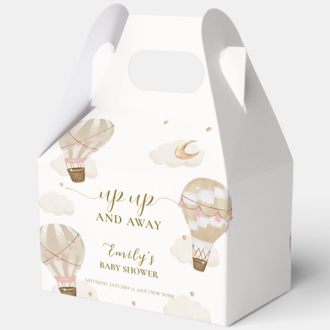Modern Elegant Boho Hot Air Balloon Baby Shower  Favour Box (Back)