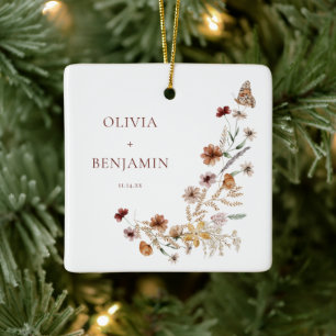 Modern Elegant Boho Nature Wildflowers Wedding Ceramic Ornament