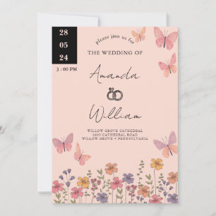 Modern Elegant Boho Nature Wildflowers Wedding Invitation