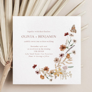 Modern Elegant Boho Nature Wildflowers Wedding  Invitation