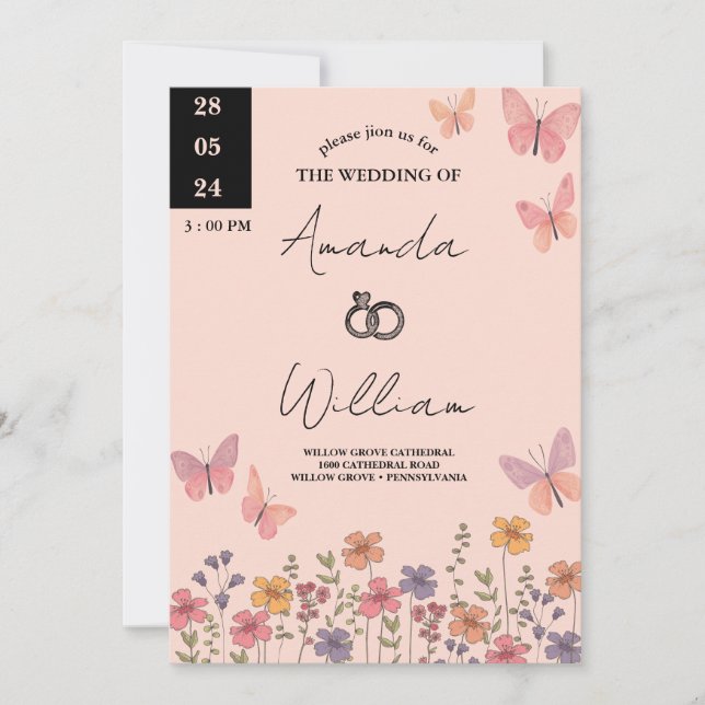 Modern Elegant Boho Nature Wildflowers Wedding Invitation (Front)