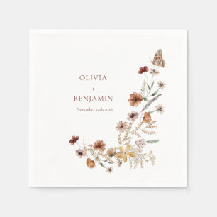 Modern Elegant Boho Nature Wildflowers Wedding Napkin