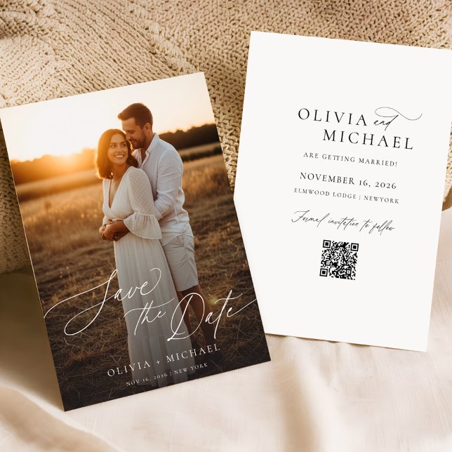 Modern Elegant Boho Photo QR Code Save the Date Invitation (Creator Uploaded)