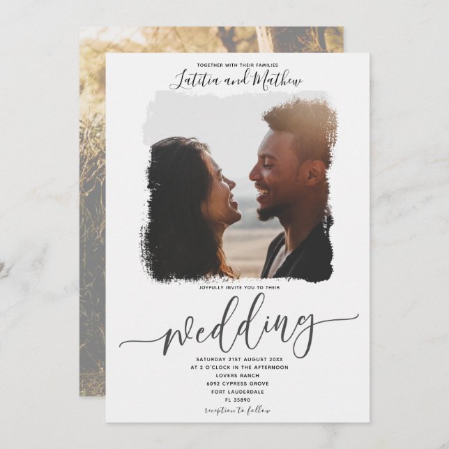 Modern Elegant  Boho photo wedding invitation (Front/Back)