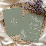 Modern Elegant Boho Sage Green Wedding Minimalist Invitation<br><div class="desc">Modern Elegant Boho Sage Green Wedding Minimalist Invitation. Monogram at the back. Check the collection for more matching items. (monogram vector designed by pikisuperstar)</div>