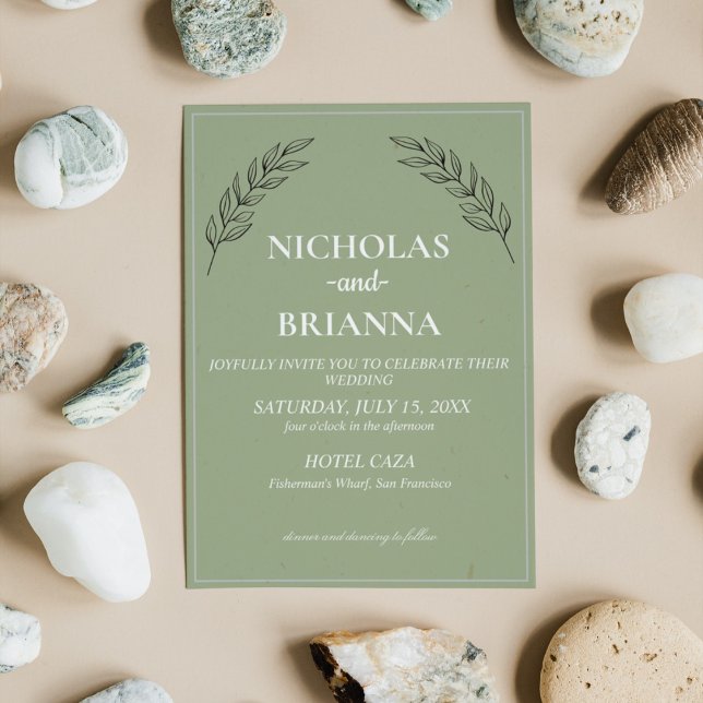 Modern Elegant Boho Sage Green Wedding Minimalist  Invitation (Creator Uploaded)