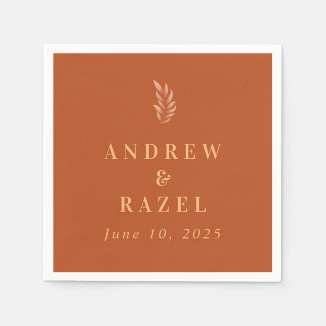 Modern Elegant Boho Wedding Leaves Napkin (Front)