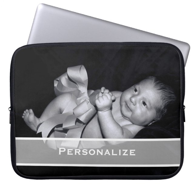 Modern Elegant Borderless Photo With Name Laptop Sleeve (Front)