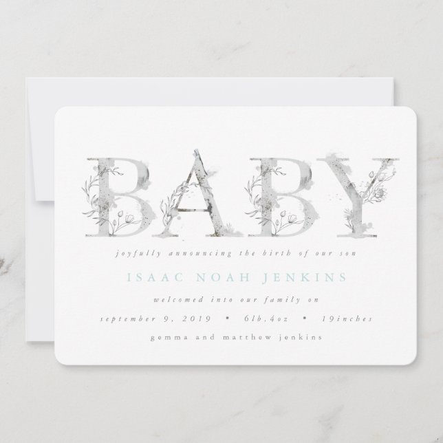 Modern elegant botanical birth announcement (Front)