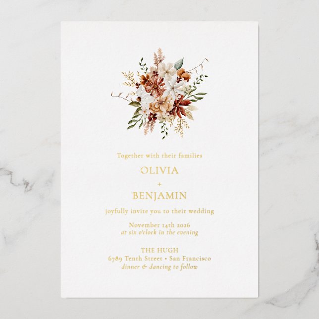 Modern Elegant Botanical Burgundy Bouquet Wedding  (Front)