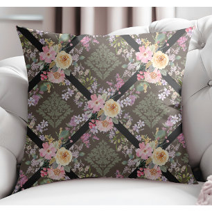 Modern Elegant Botanical Damask Brown Pattern Cushion
