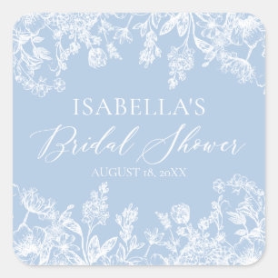 Modern Elegant Botanical Dusty Blue Bridal Shower  Square Sticker
