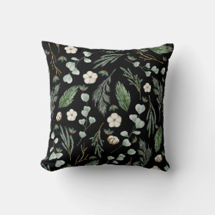 Modern Elegant Botanical Eucalyptus Black Cushion