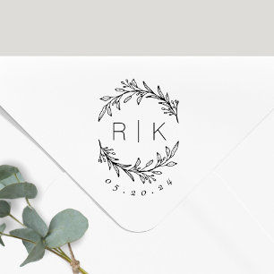 Modern Elegant Botanical Initials Wedding Monogram Self-inking Stamp