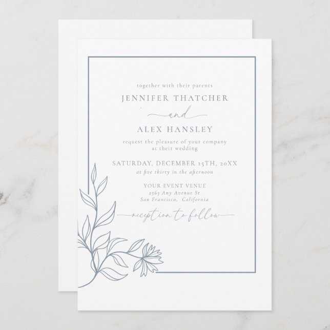 Modern Elegant Botanical Leaves QR Code Wedding In Invitation (Front/Back)