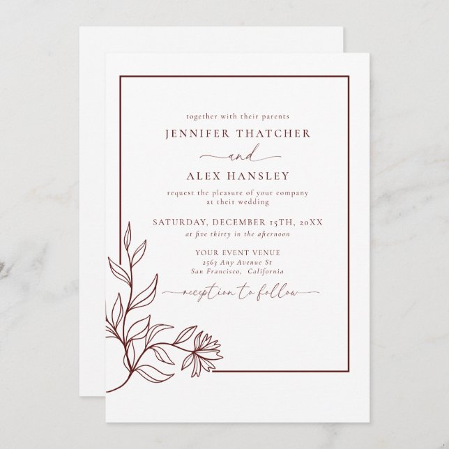 Modern Elegant Botanical Leaves QR Code Wedding Invitation (Front/Back)