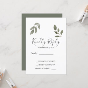 Modern elegant botanical leaves Wedding RSVP Invitation