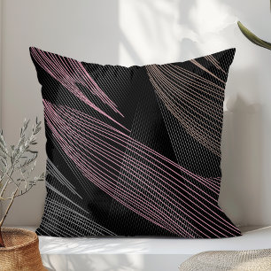 Modern Elegant Botanical Lines Pink Grey Black Cushion