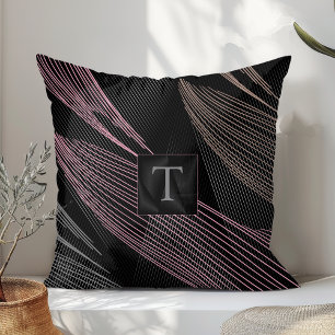 Modern Elegant Botanical Lines Pink Grey Black Cushion