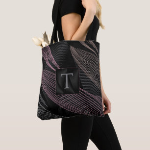Modern Elegant Botanical Lines Pink Grey Black Tote Bag