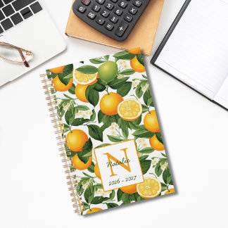 Modern Elegant Botanical Oranges Monogram Name Planner