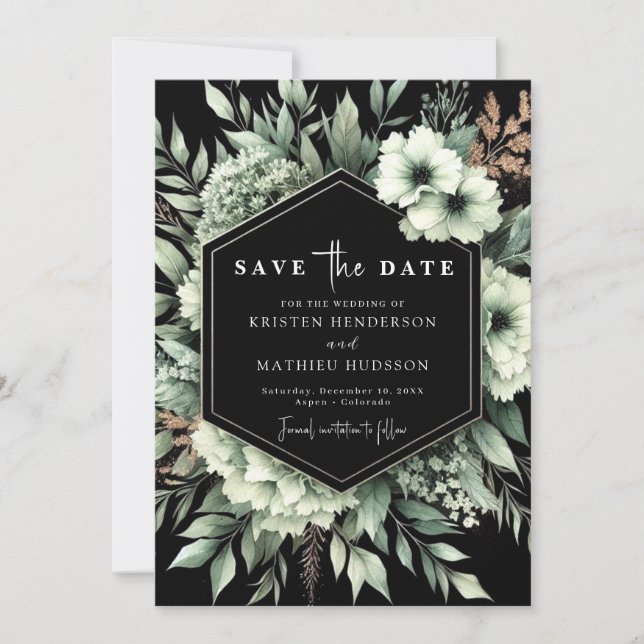 Modern Elegant Botanical Sage Green Wedding Save The Date (Front)