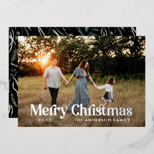 Modern elegant botanical typography photo foil hol holiday card