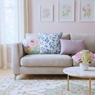 Modern elegant botanical  watercolor  navy blue cushion