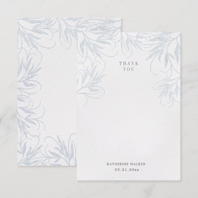 modern elegant botanics blue baby shower thank you card (Front/Back)