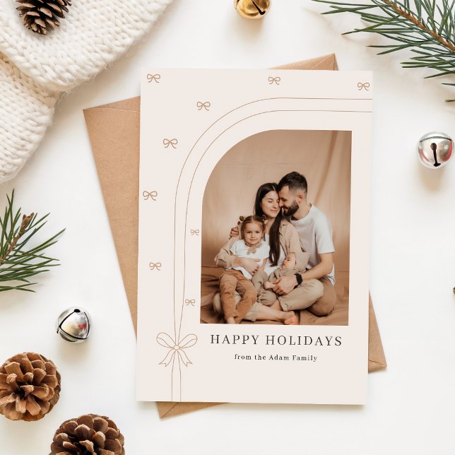 Modern Elegant Bow Family Arch Photo Christmas Holiday Card (Creator Uploaded)