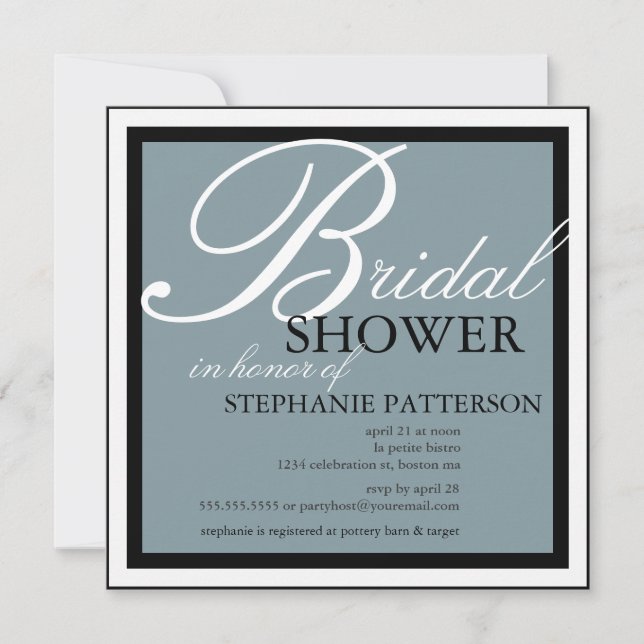 Modern & Elegant Bridal Shower in Blue Invitation (Front)