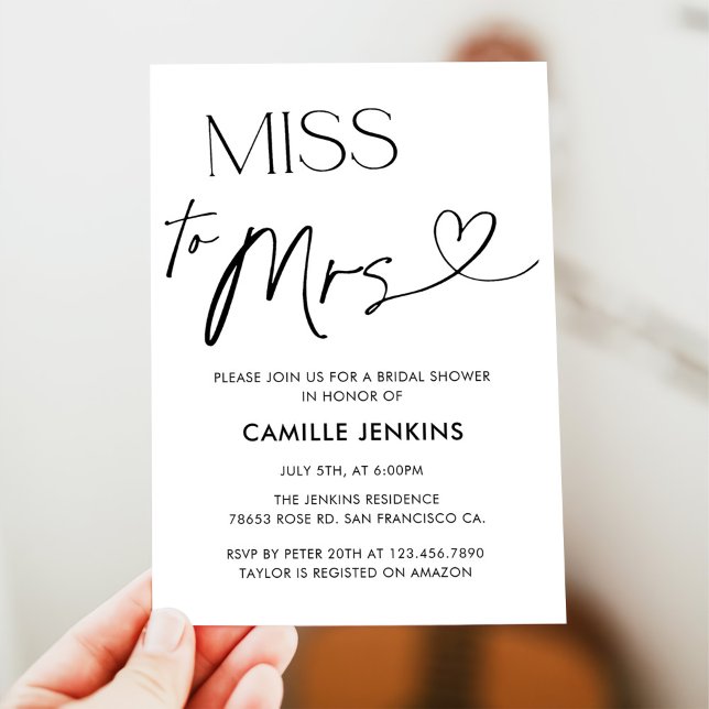 Modern Elegant Bridal Shower Miss To Mrs Invitation (Creator Uploaded)