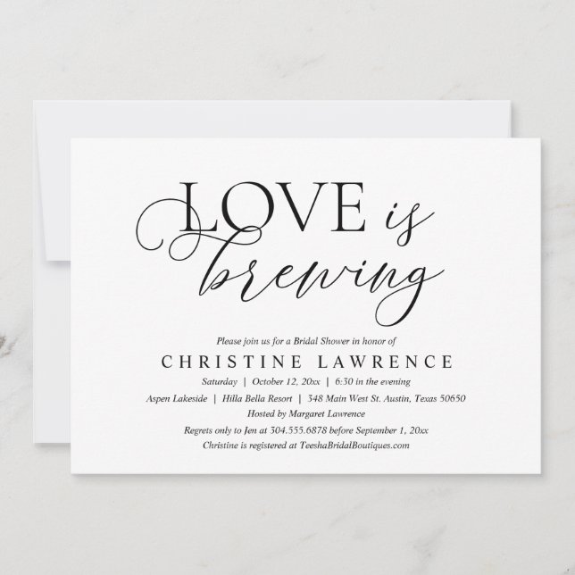 Modern Elegant Bridal Shower Party Love is Brewing Invitation (Front)