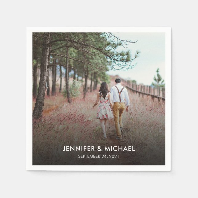 Modern elegant bride and groom photo wedding napkin (Front)