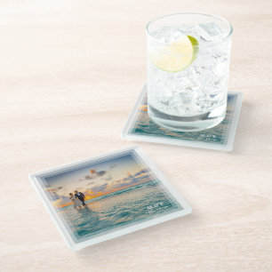 Modern Elegant Bride and Groom Photo Wedding Party Glass Coaster