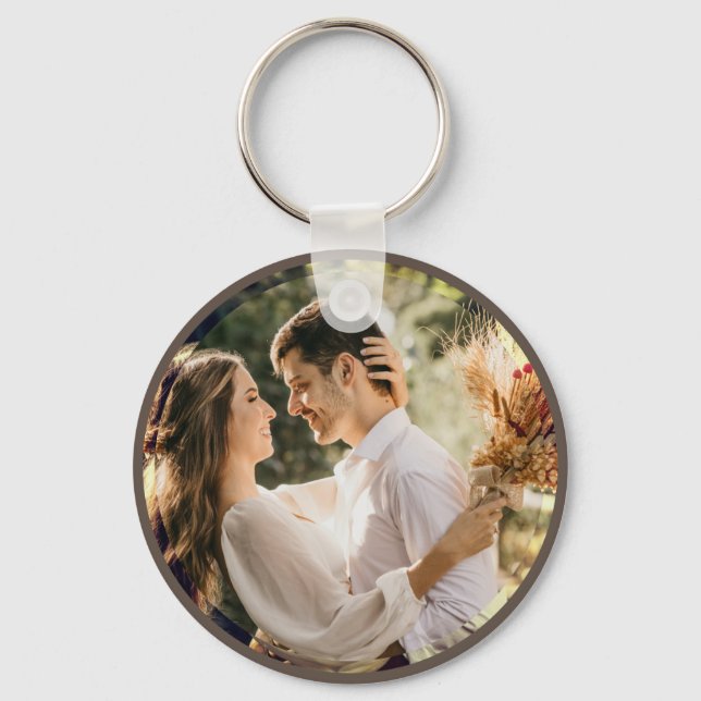 Modern Elegant Bride and Groom Wedding Photo Key Ring (Front)