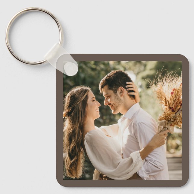 Modern Elegant Bride and Groom Wedding Photo Keych Key Ring (Front)