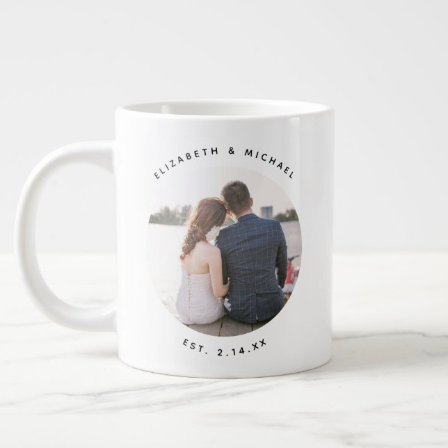Modern Elegant Bride and Groom Wedding Photo Large Coffee Mug (Left)